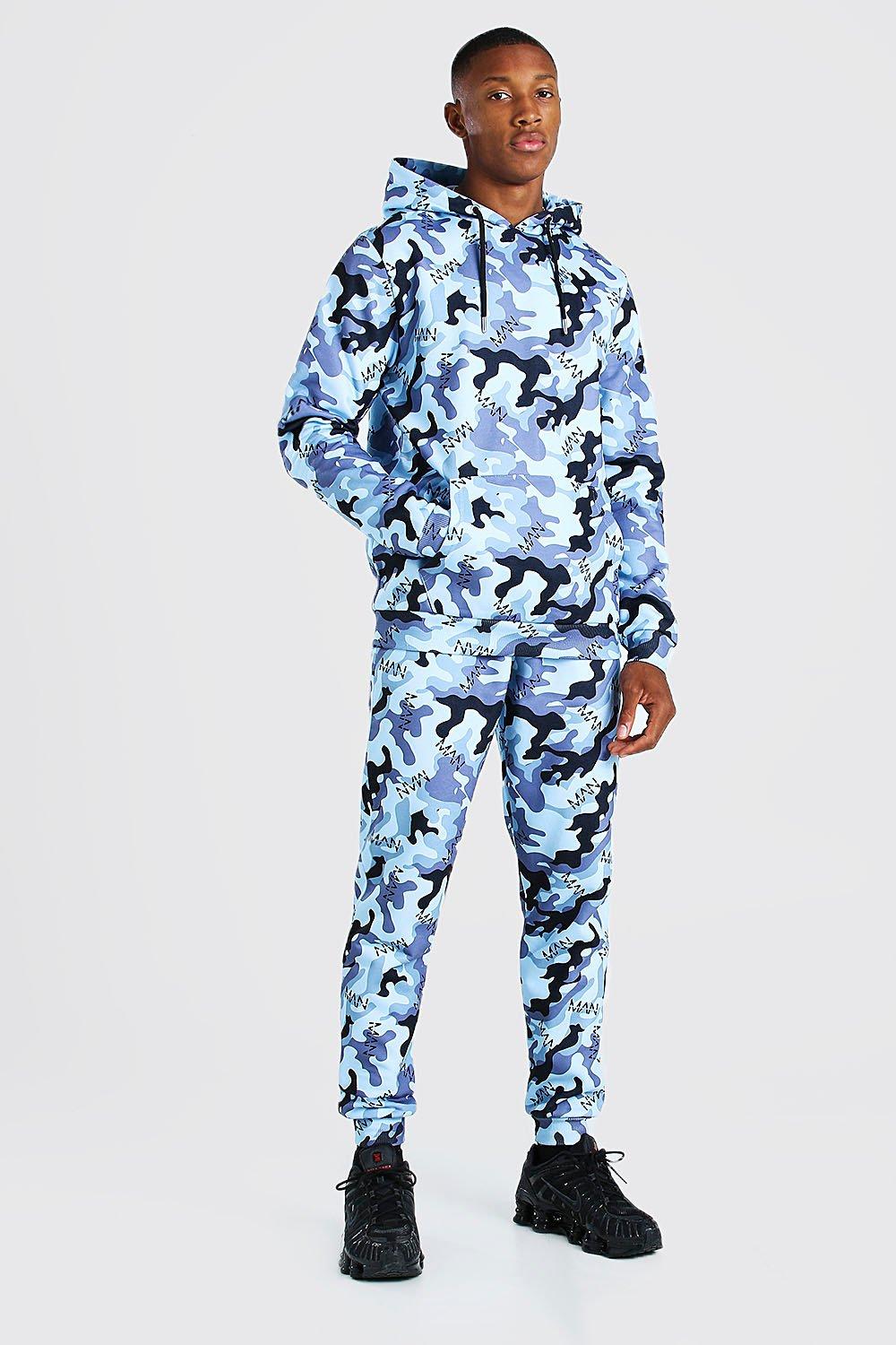 Nike blue hot sale camo tracksuit